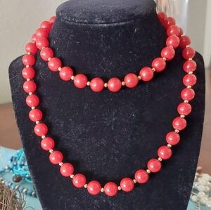 Monet 30" Cherry Red Beaded Necklace, Vintage